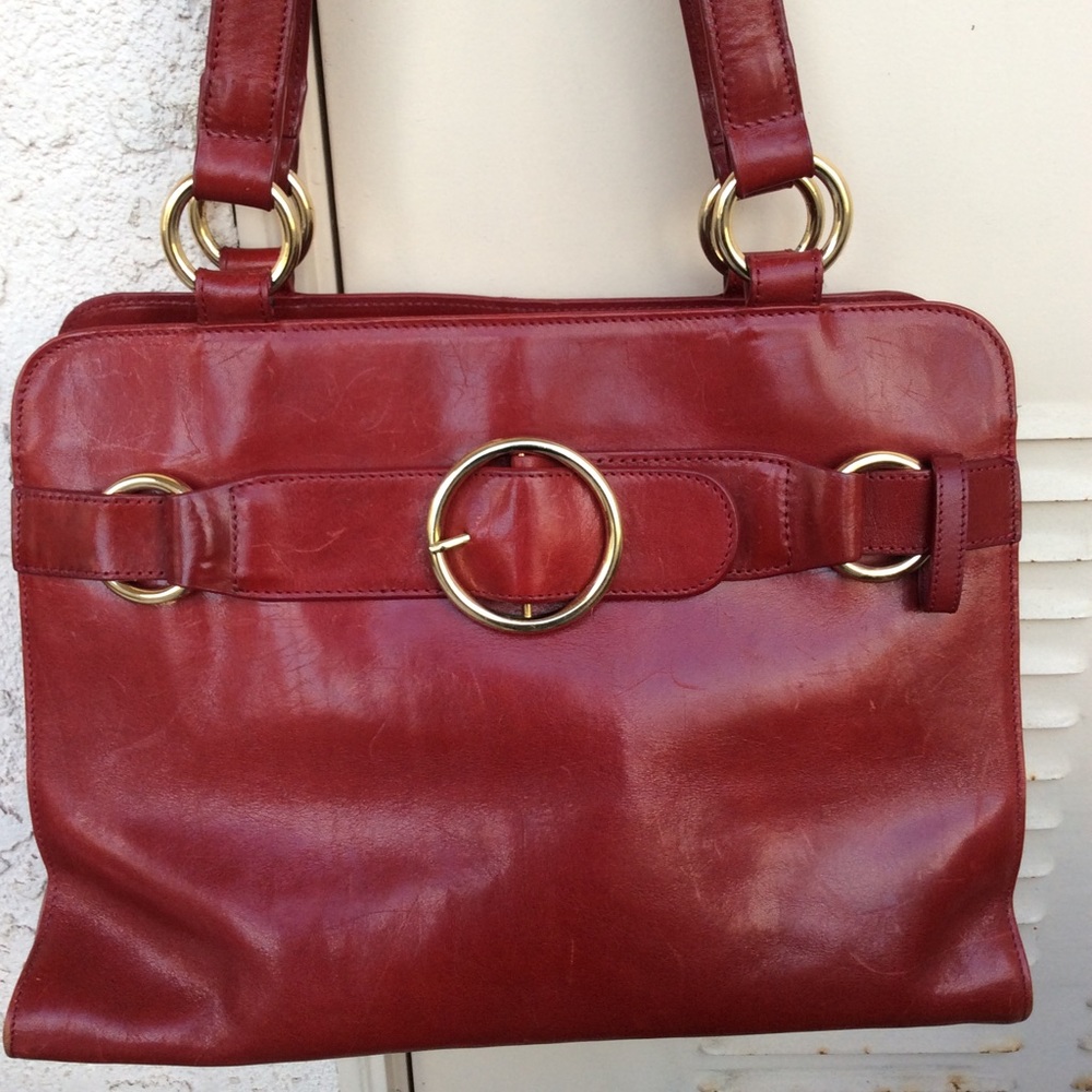 ❌SOLD❌ HOBO Cranberry Red Leather Ring Satchel Bag - Picture 3 of 11